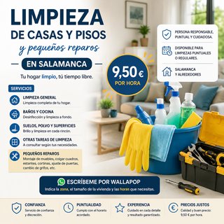 Limpieza de casas y pisos en Salamanca – 9,50 €/ho
