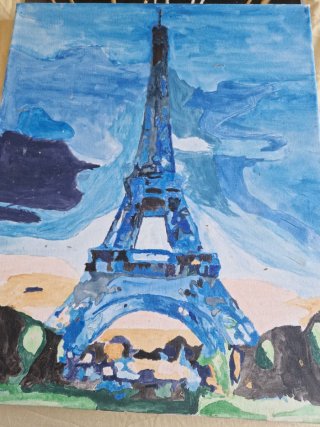Pintura Torre Eiffel azul y beige
