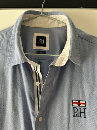 Camisa Pedro del Hierro azul con coderas blancas-M