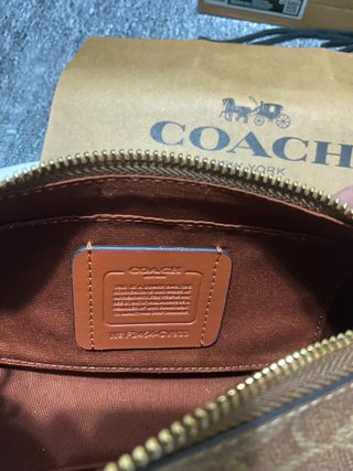 Mala Coach Pele Couro Transversal Bege/Castanho