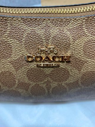 Mala Coach Pele Couro Transversal Bege/Castanho
