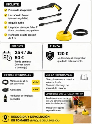 Alquiler hidrolimpiadora Kärcher K2 + accesorios