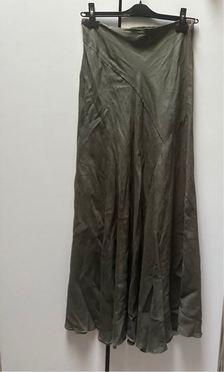 Gonna lunga in lino verde militare tg L