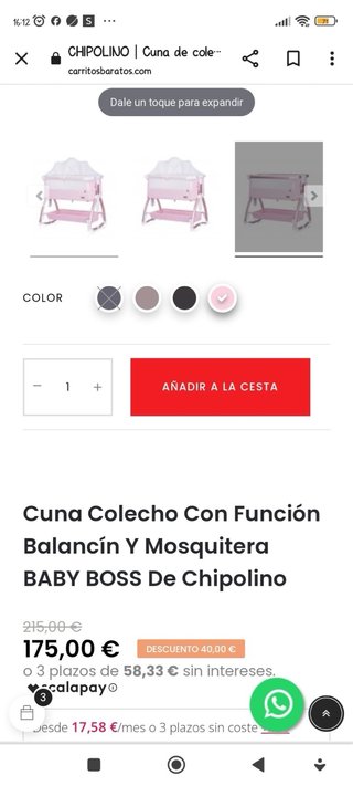 Cuna de bebé Chipolino rosa