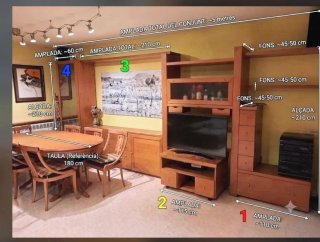 Moble  menjador modular + Taula i 6 cadires fusta