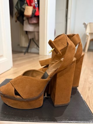 Tacón Zara Ante Marrón Plataforma 38 12cm