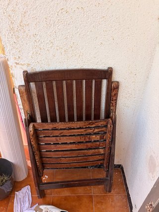 Sillón plegable madera y cojín gris DOS UNIDADES
