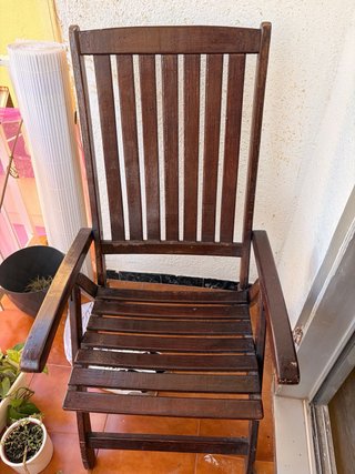 Sillón plegable madera y cojín gris DOS UNIDADES