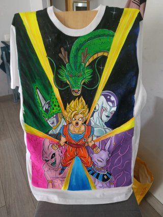 Camiseta Goku Dragon Ball Pintada a Mano Talla L