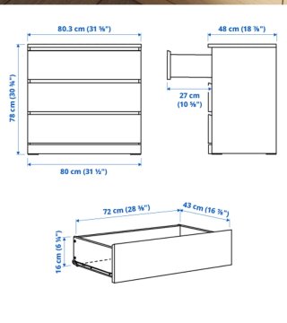 Cómoda Malm Ikea 3 cajones