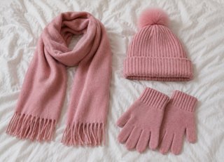 Conjunto Invierno Rosa Bufanda Gorro Guantes