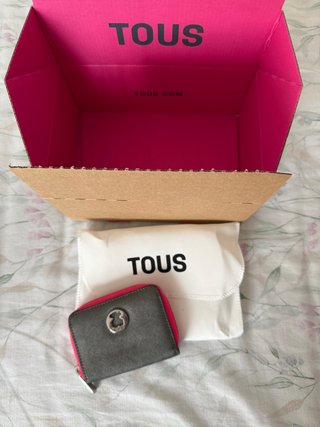 Cartera monedero Tous gris plata y rosa