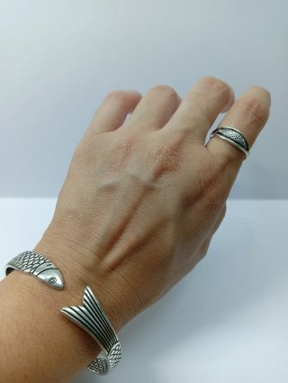 Anillo Plata 925 Vintage Diseño Pez Ajustable