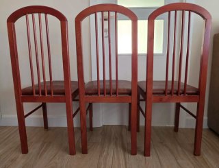 3 Sillas de Comedor Madera y Piel