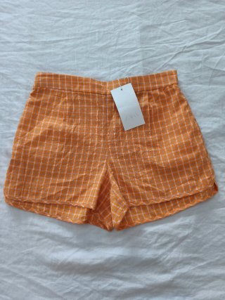 Shorts Zara Cuadros Naranja Talla S