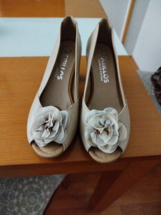 Sandalias Pitillos Talla 37 Beige Flores