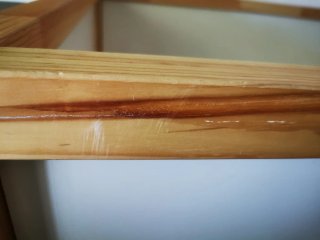 Cama alta Ikea madera y blanco