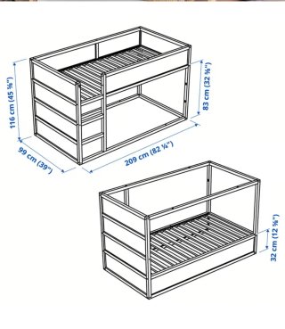 Cama alta Ikea madera y blanco