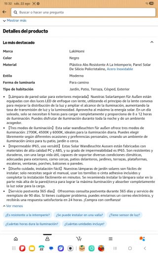 Aplique solar de pared negro 4 uni. Nueno