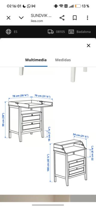 Cambiador Ikea SUNDVIK
