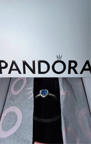 Anillo Pandora Corazón Azul Plata