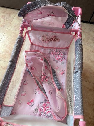 Cuna-trona para muñecas rosa