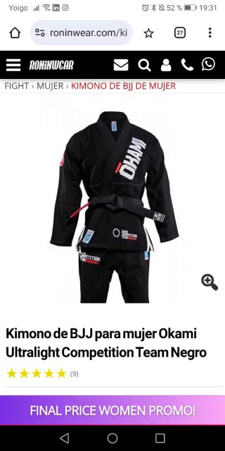 Kimono Jiu Jitsu Mujer Okami negro Talla F2