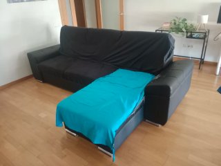 Sofá Chaise Longue Negro Piel Sintética