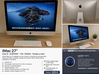 iMac 27 Core i5 8GB RAM 1TB NVIDIA Teclado y Ratón