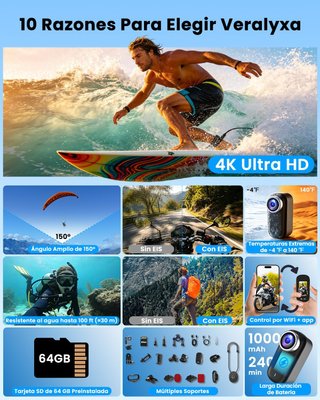 SIN ABRIR Cámara Deportiva 4K WiFi 1200mAh