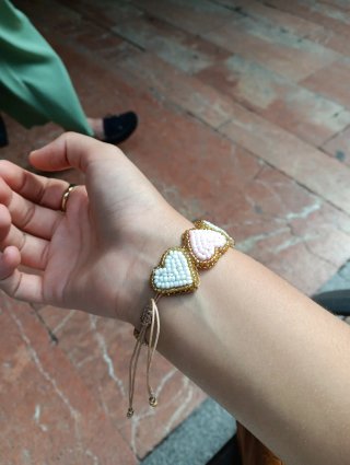 Pulsera Corazones Rosa y Blanca