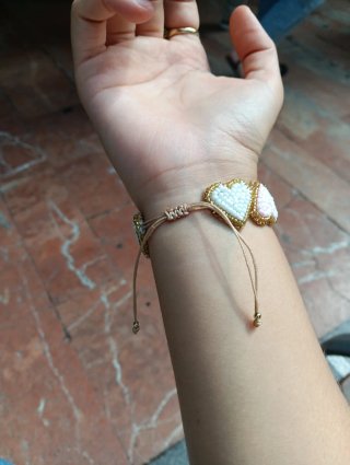 Pulsera Corazones Rosa y Blanca