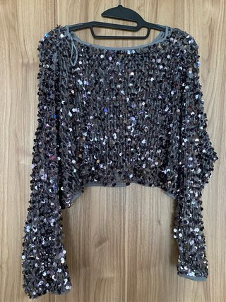 Jersey lentejuelas gris/plata talla única