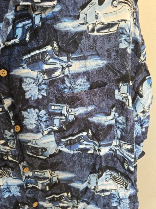 Camisa Vintage Estampado Coches Azul