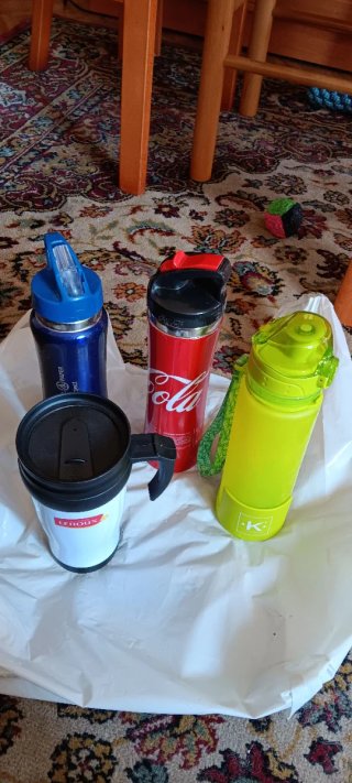 Juego de 4 botellas y taza de viaje