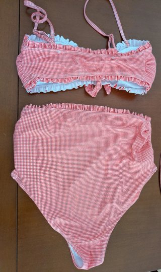Bikini premamá cuadros rosa/rojo