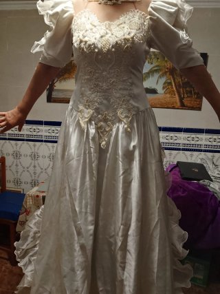 Vestido de Novia Blanco Encaje Perlas