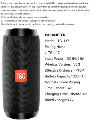Altavoz Portátil Inalámbrico T&G