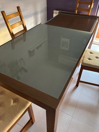 Mesa de comedor extensible cristal y madera