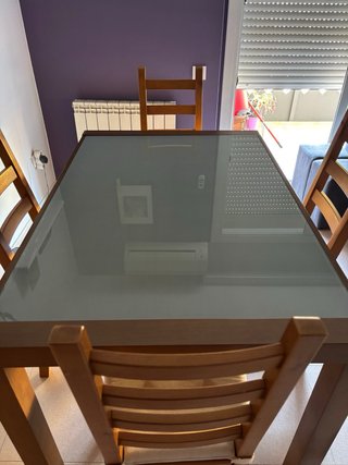Mesa de comedor extensible cristal y madera