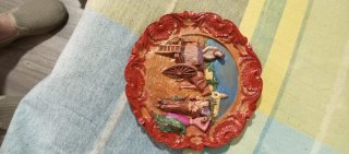 4 Platos Madera Tallados Pintados Óleo