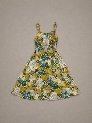 Vestido largo floral amarill verde M/L estilo boho
