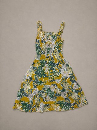 Vestido largo floral amarill verde M/L estilo boho