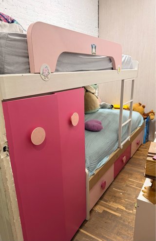 Cama Litera Infantil Rosa con Armario