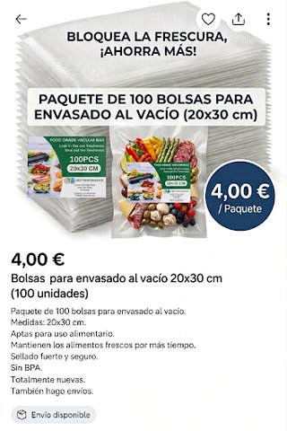 100 Bolsas Gofradas para Envasado al Vacío 20x30