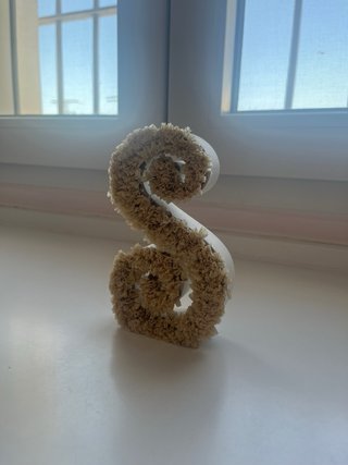 Figura letra S decorativa con flores secas