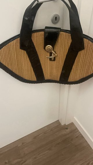 Borsa paglia e vernice beige/nera