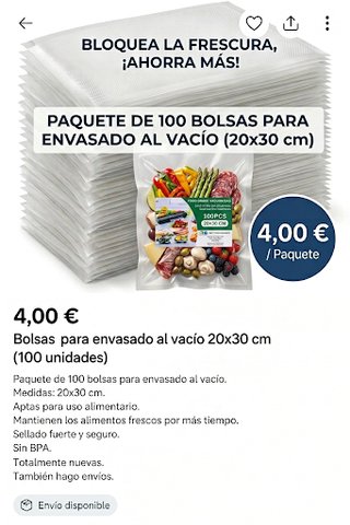 10 paquetes de 100 Bolsas Gofradas Vacío 20x30 cm