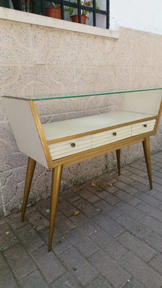 Mesa Consola Vintage Cristal y Madera