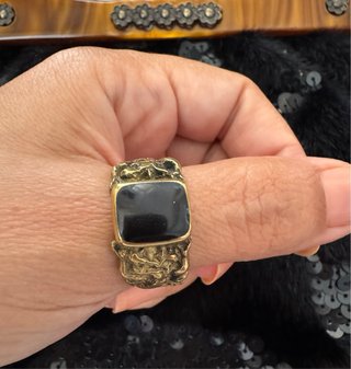 Anillo Sello Vintage Latón Resina Negra